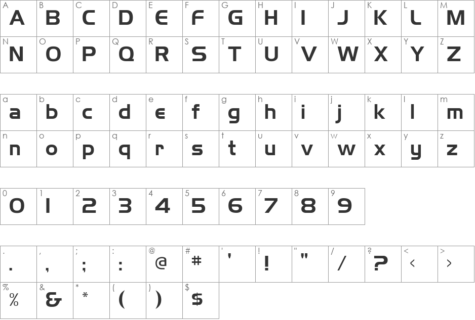 HighlandGothicFLF font character map preview