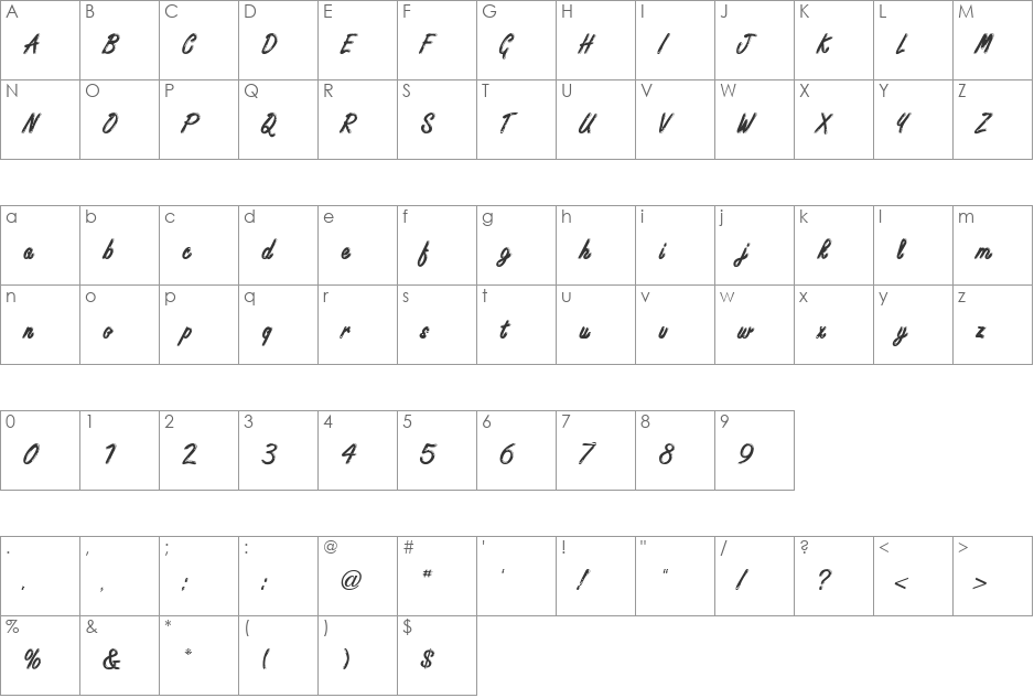 Highstakes font character map preview
