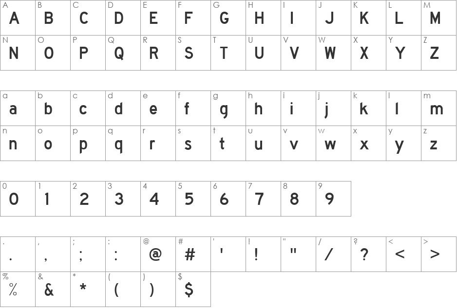 Highway Gothic font character map preview
