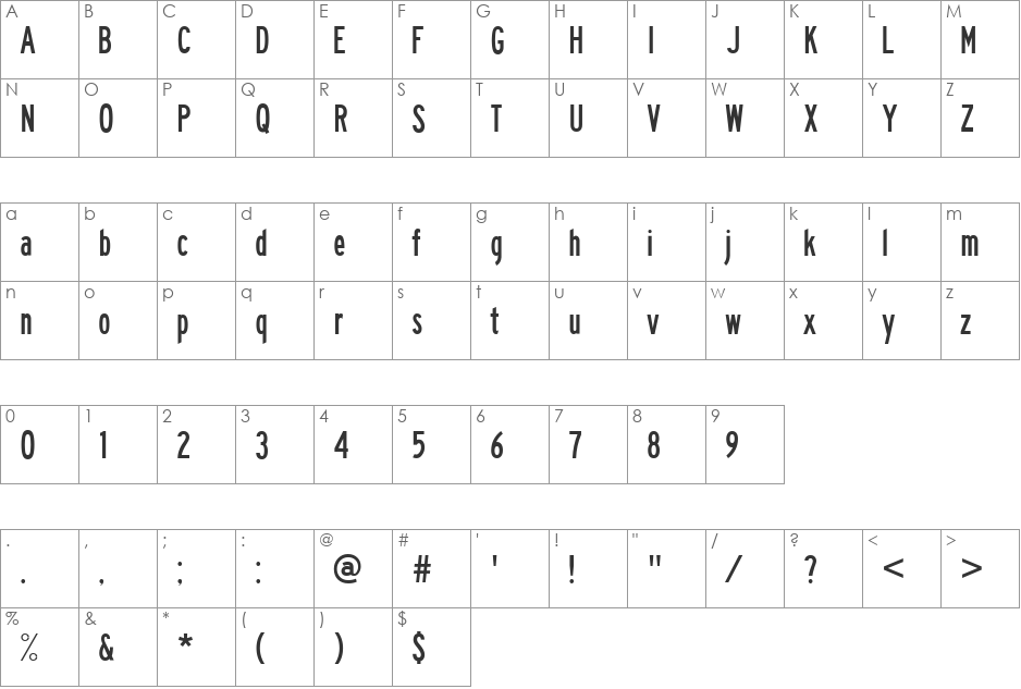 Highway Gothic Wide font character map preview