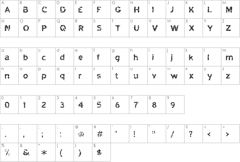 Highway to Heck font character map preview