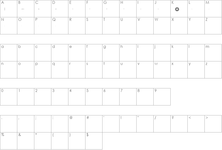 Hilda Sonnenschein Dingbats font character map preview