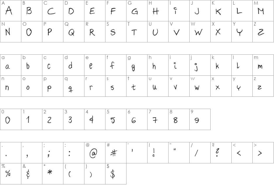 Hilde font character map preview