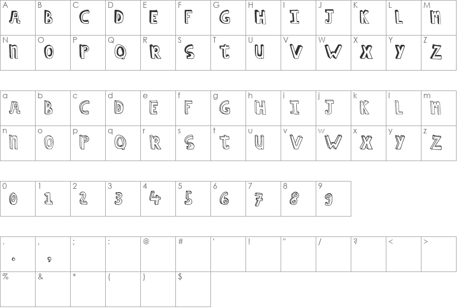 hildeCAPS font character map preview