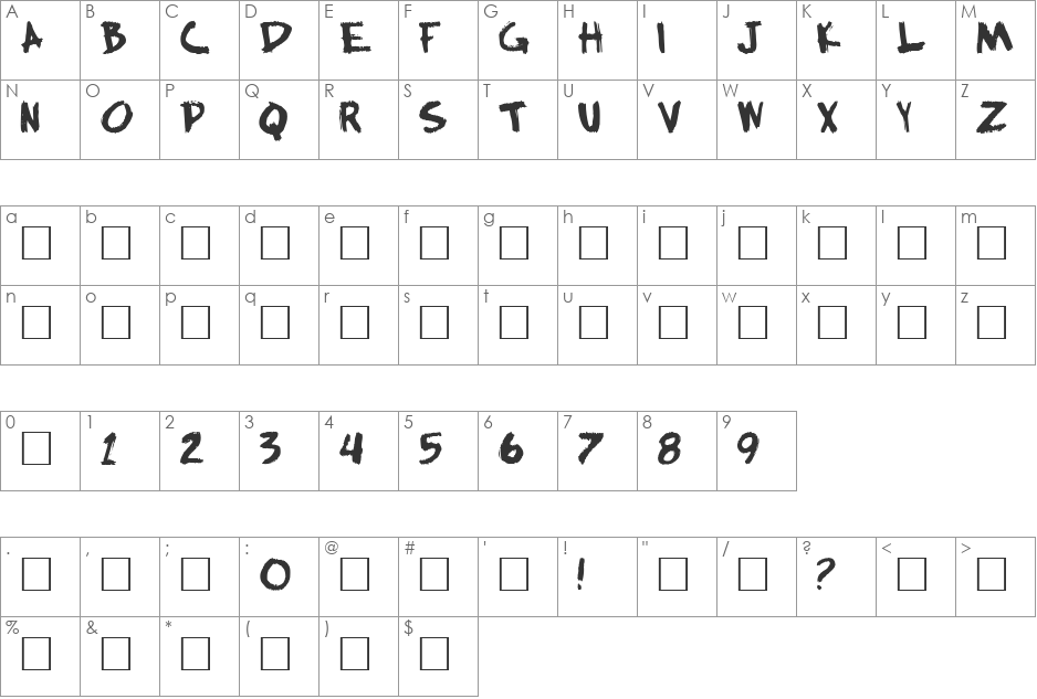 Hill William font character map preview