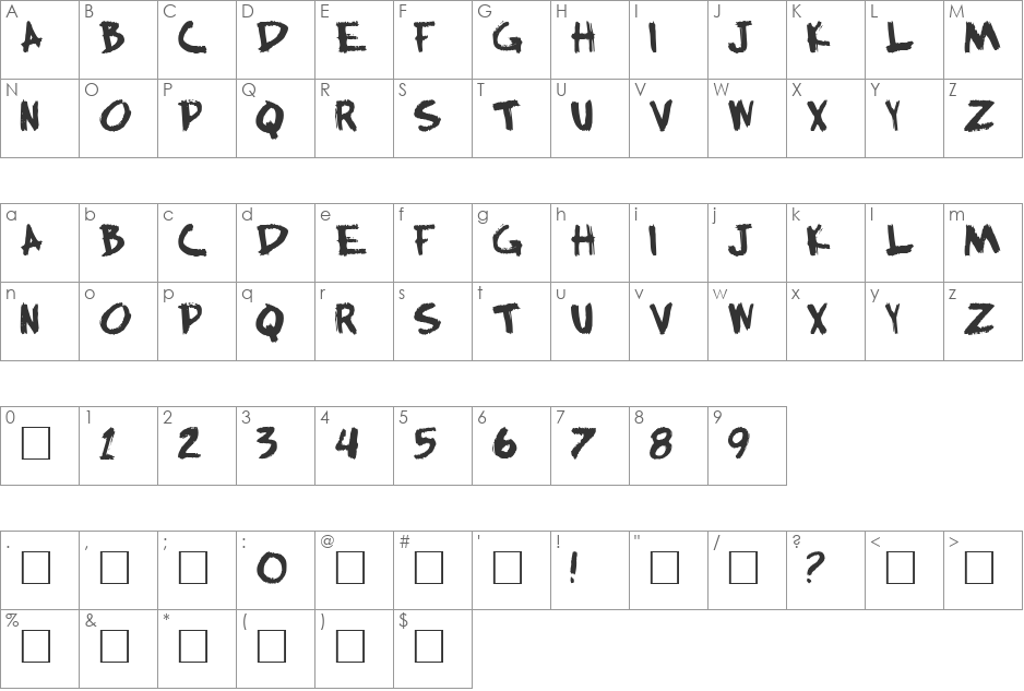 Hill William font character map preview