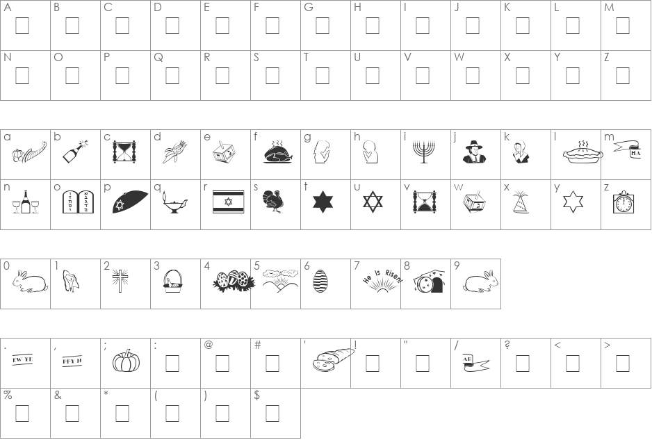 AC1-HoliDings1 font character map preview