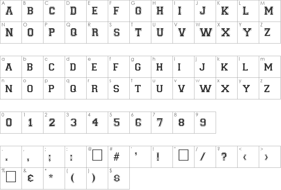 Hillman font character map preview