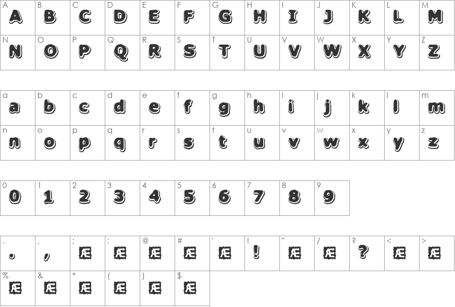 Hillock BRK font character map preview
