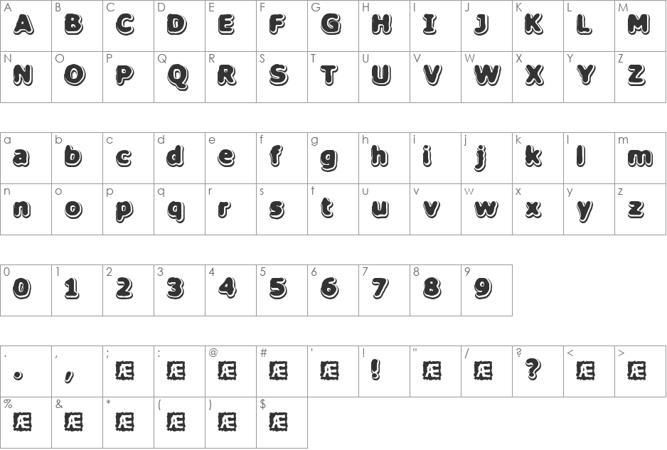 Hillock BRK font character map preview