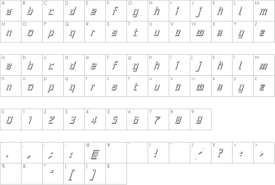 Architypo font character map preview