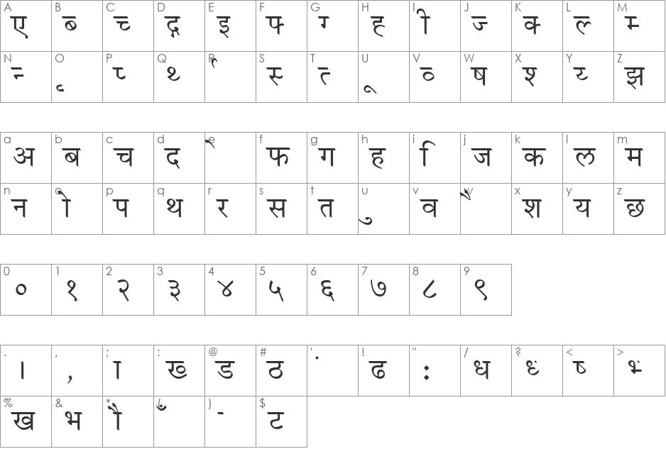 Hindi Vijay font character map preview