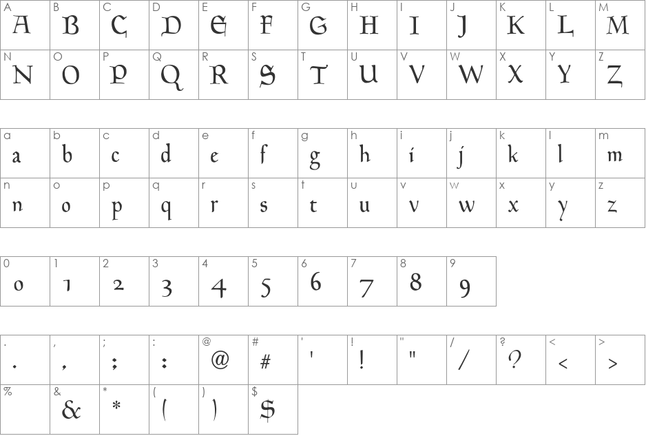 HinghamText font character map preview