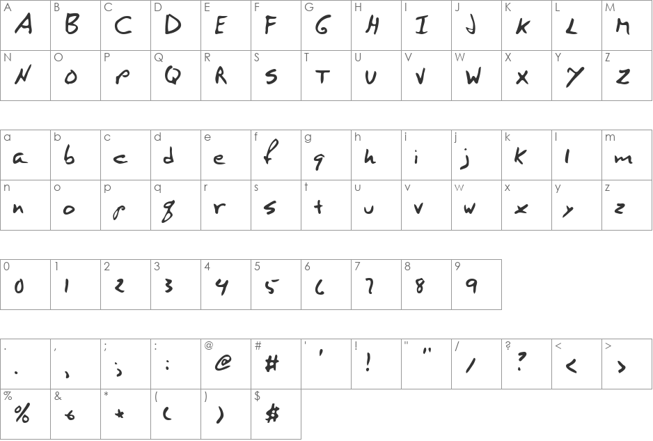 Hinto font character map preview