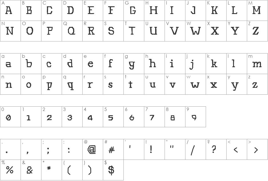 Hinwil font character map preview