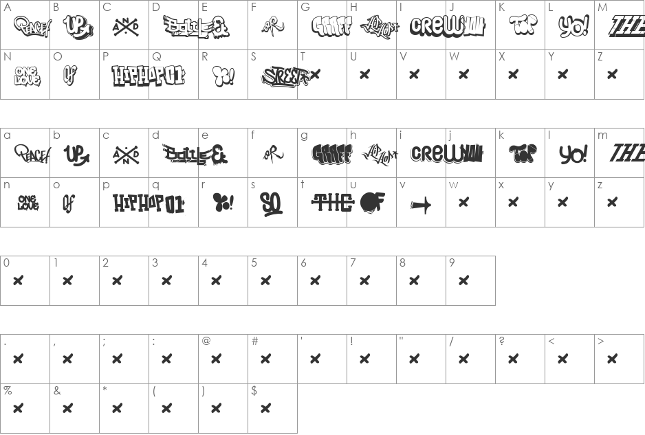 Hip Hop Lab1 font character map preview