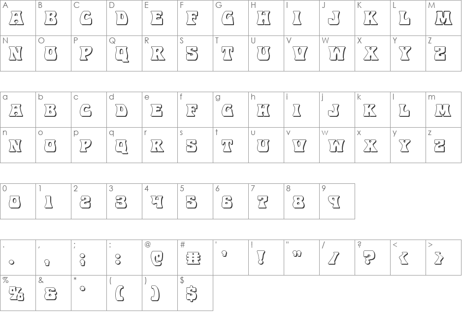 Hip Pocket 3D font character map preview