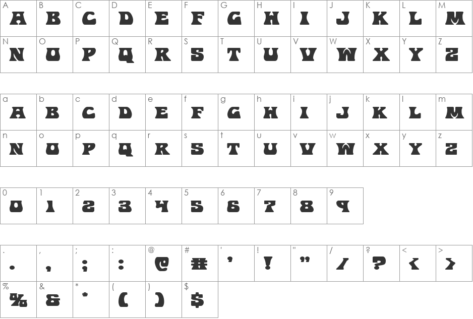 Hip Pocket Expanded font character map preview
