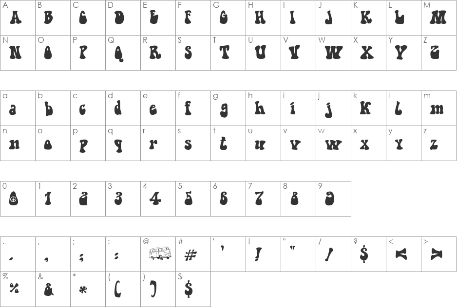 Hippie Movement font character map preview