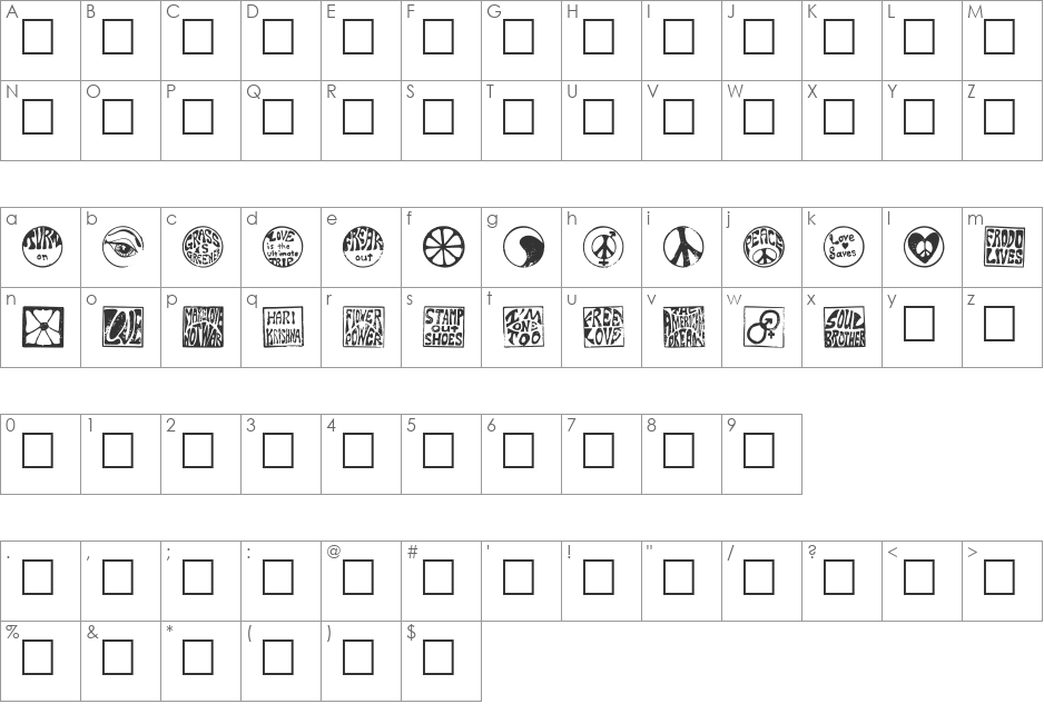 HippyStamp font character map preview
