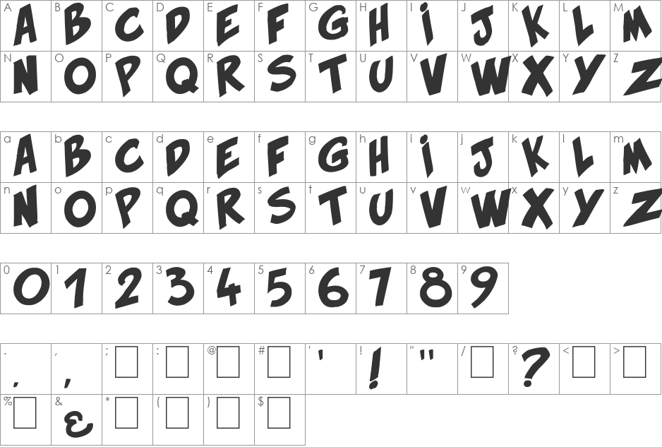 HirnBold font character map preview