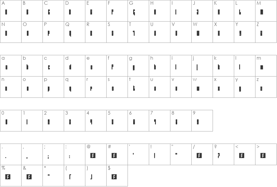 Hiro font character map preview