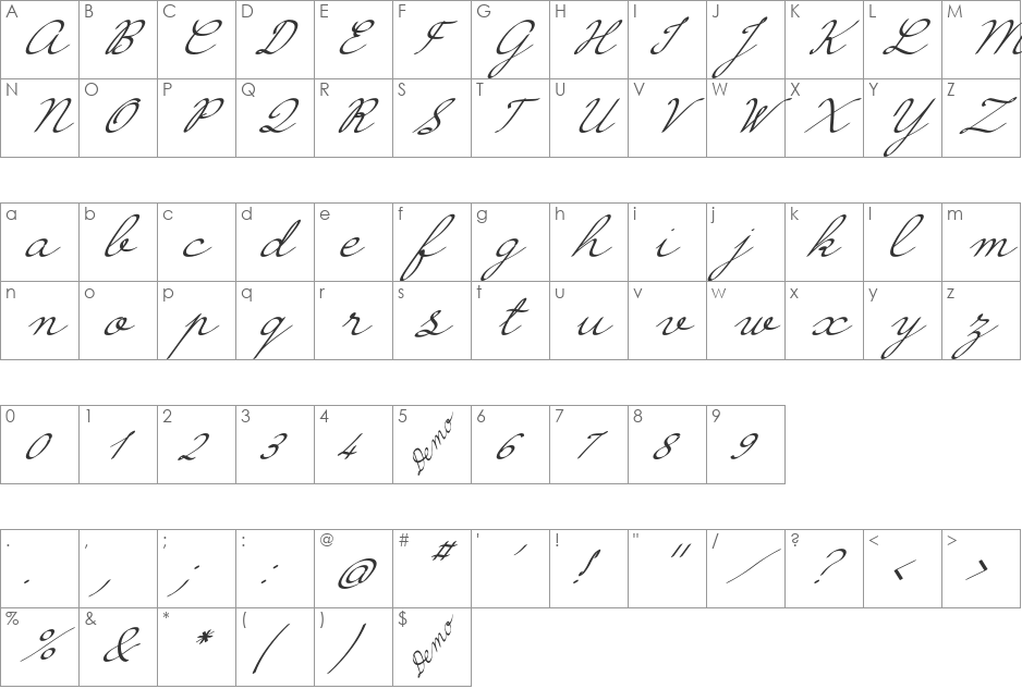 Hirondelle Demo font character map preview