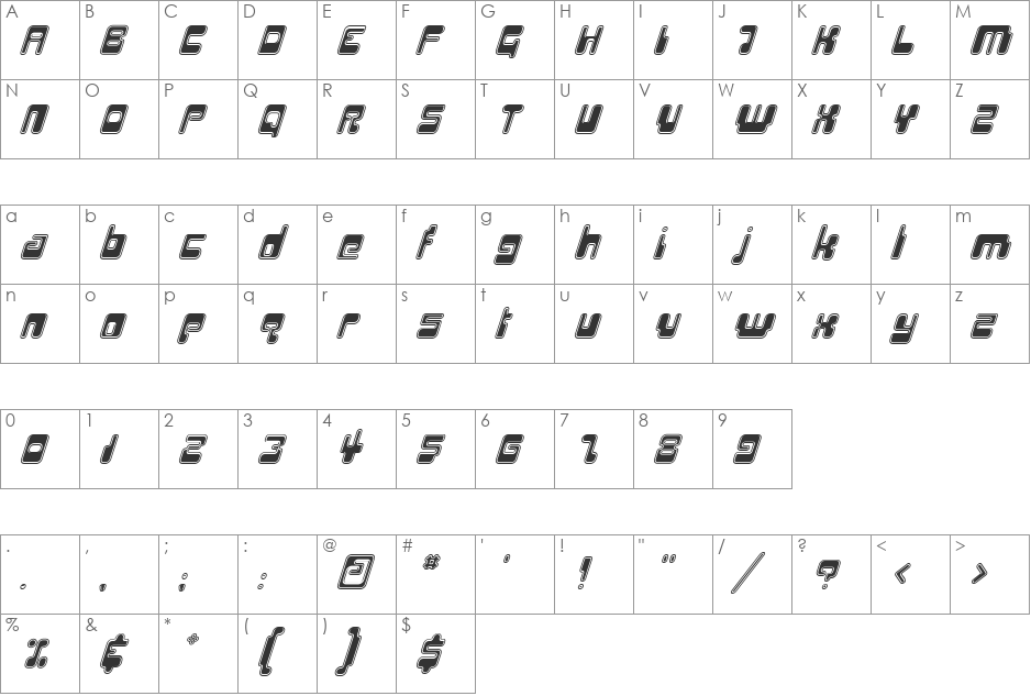 HiroOutline font character map preview