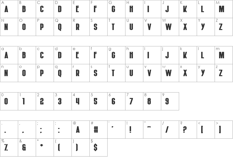 Hiruleon font character map preview