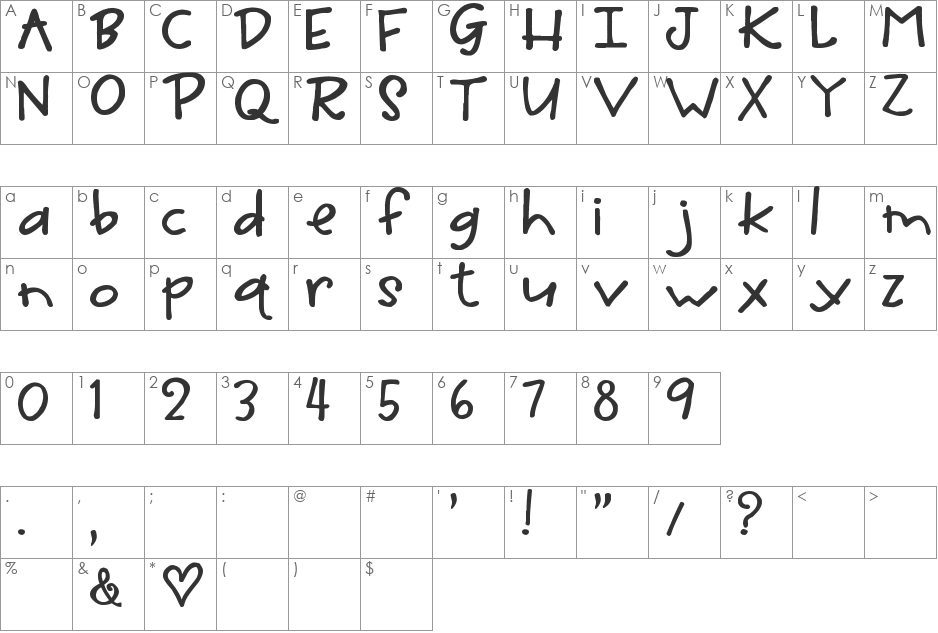 His Name Is Honey font character map preview
