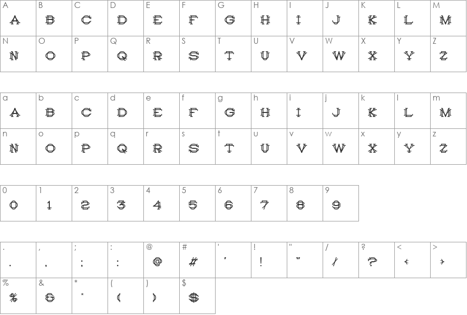 History Repeating font character map preview