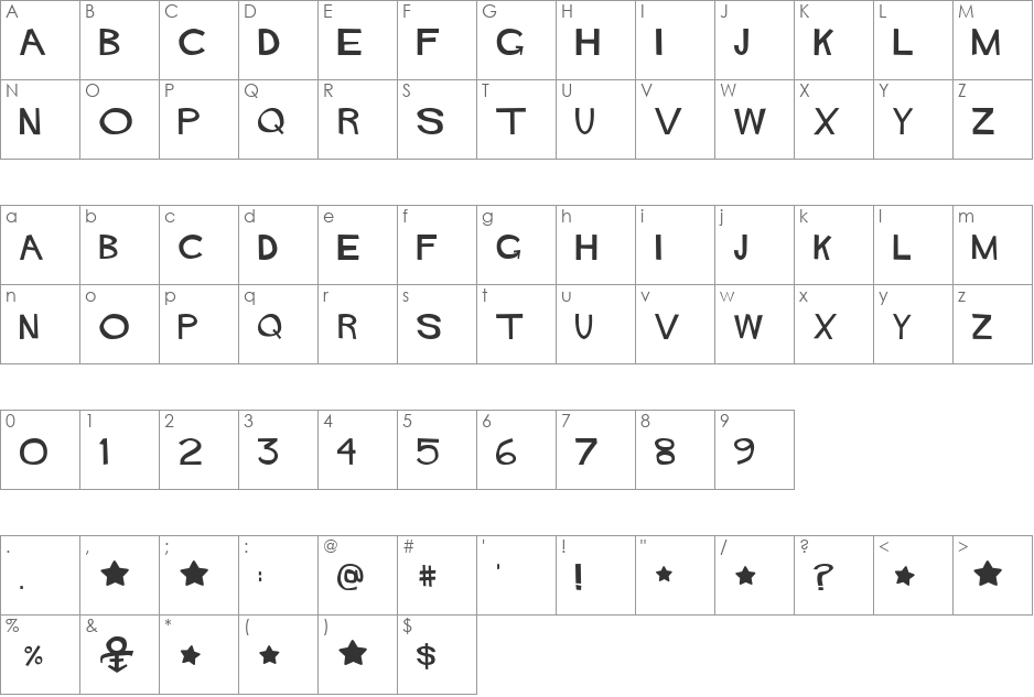 Hitchcock font character map preview