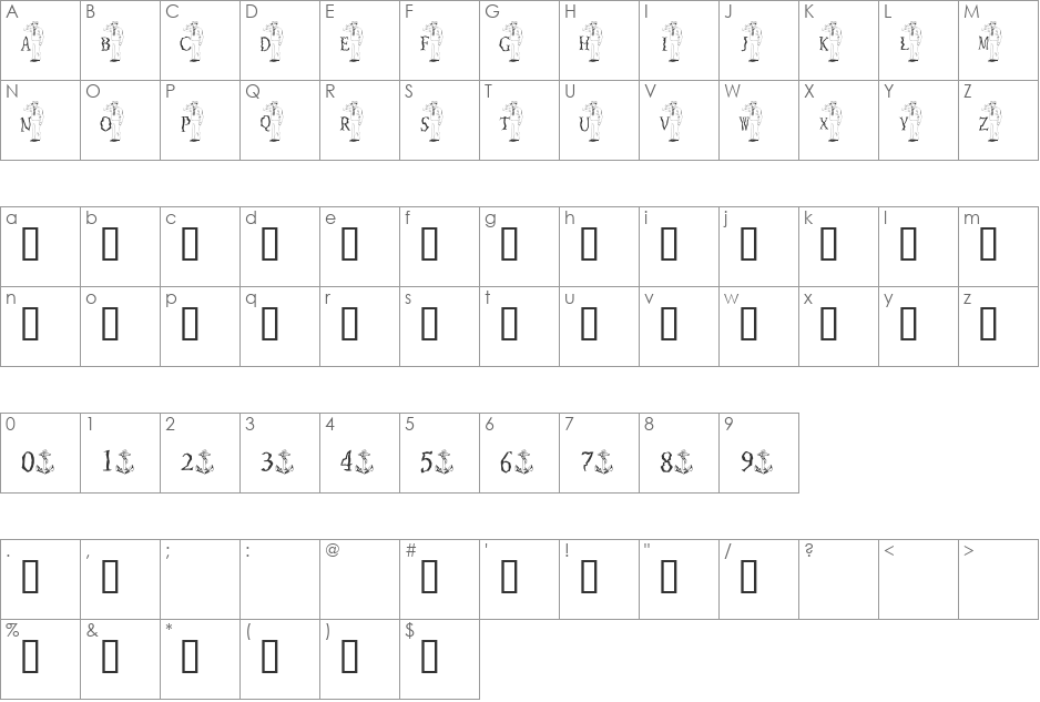 Hiya Sailor! font character map preview