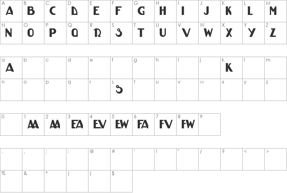 HK DISPLAY KK font character map preview