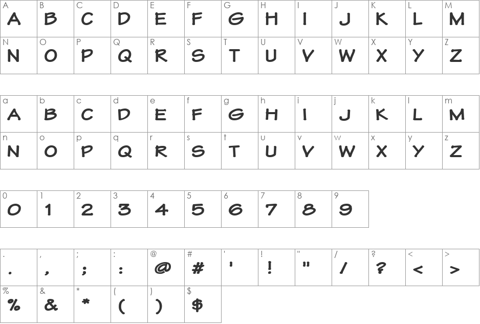 HL Comic1 font character map preview