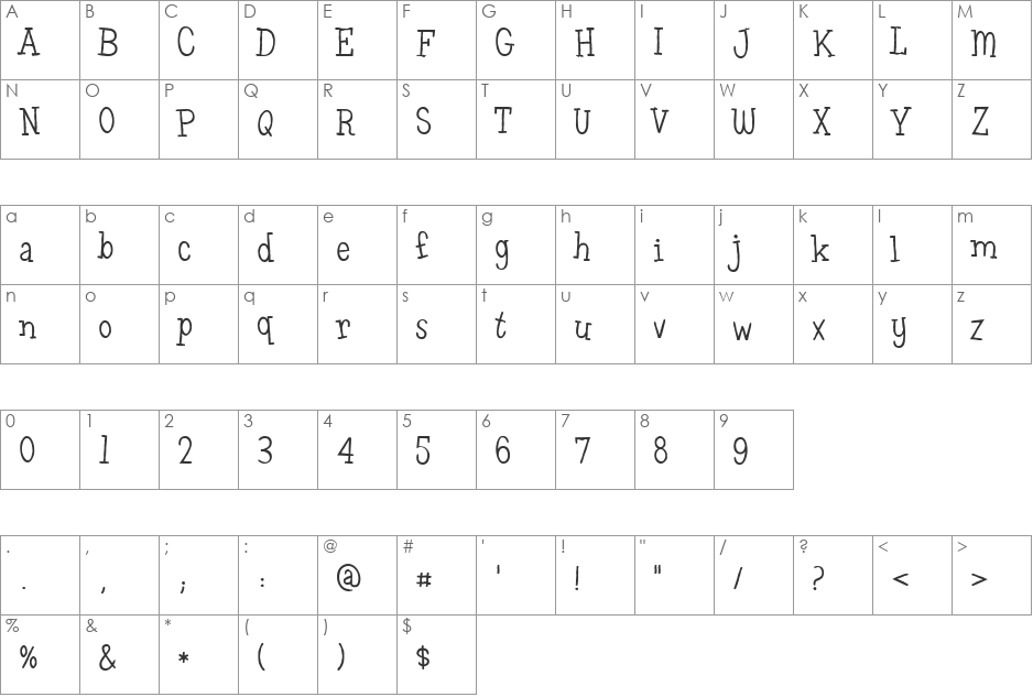 HL Fantasy2 font character map preview