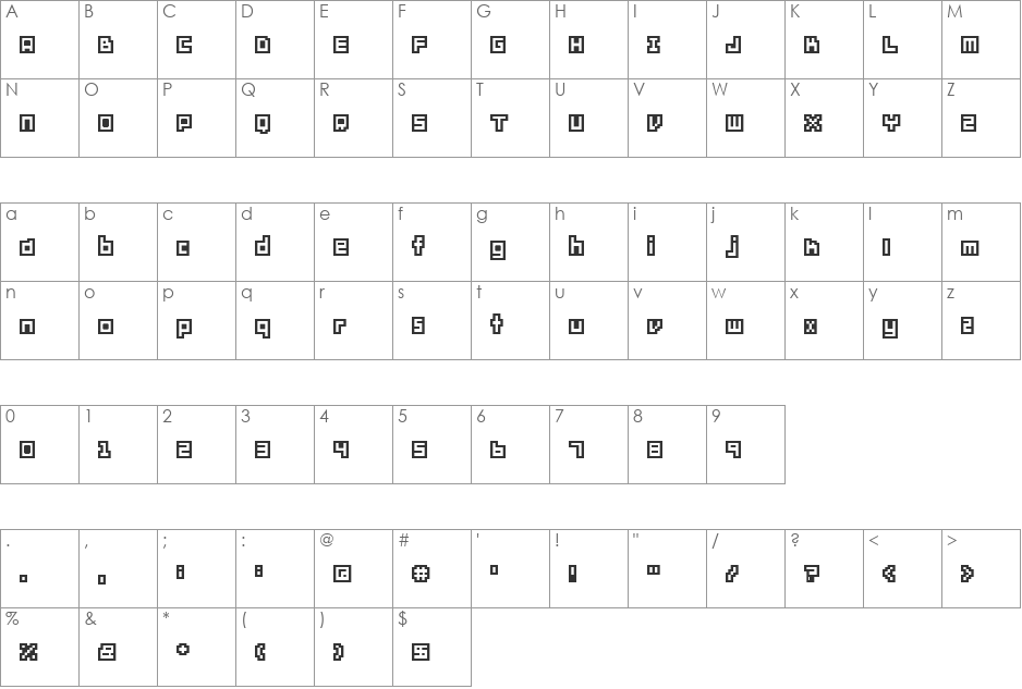 HM Fine Bit Edge font character map preview