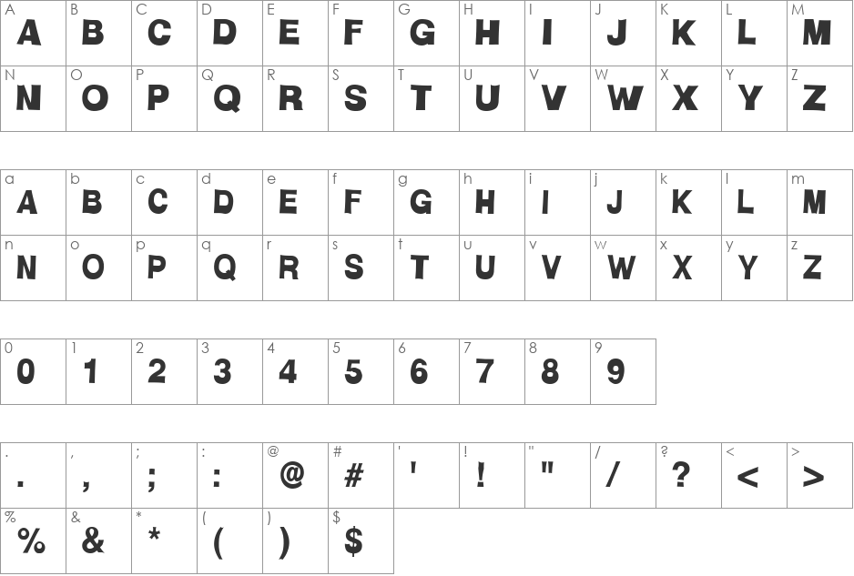 HMan font character map preview