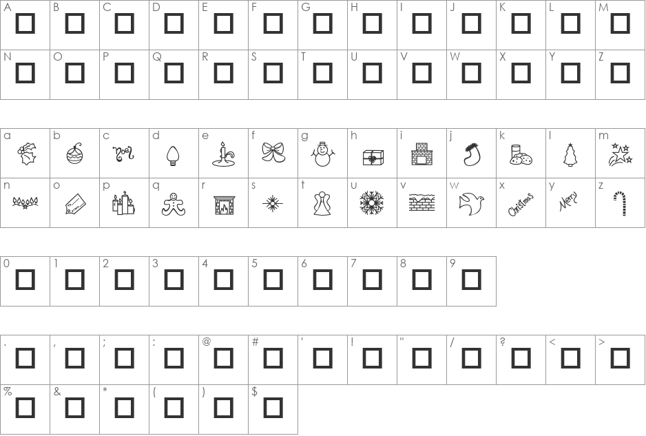 HMG Xmas font character map preview