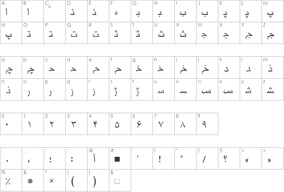 HMSKhabar font character map preview