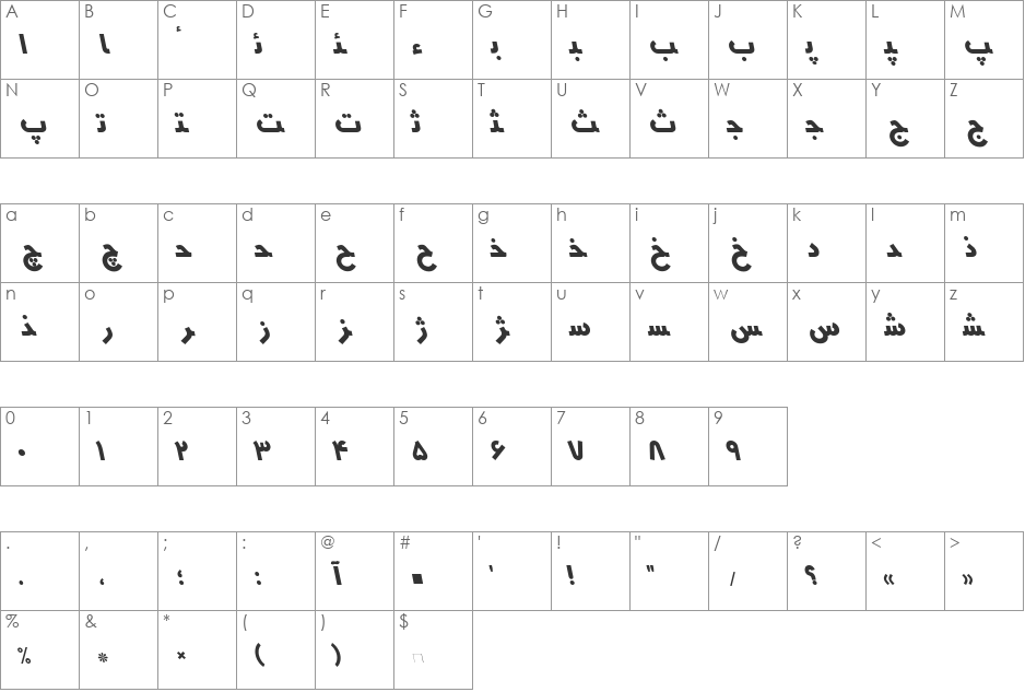 HMSYekta font character map preview