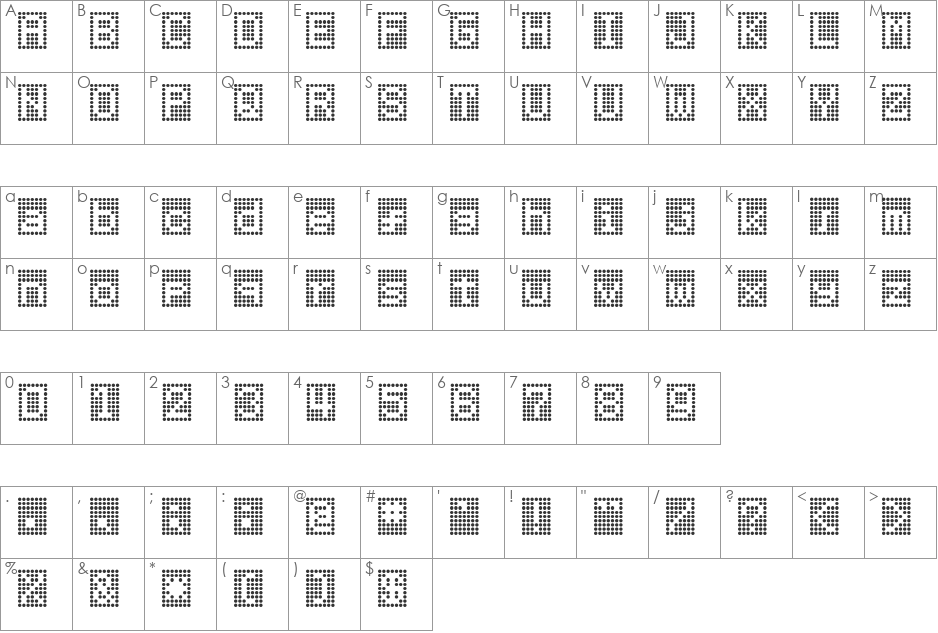 HNrumine font character map preview