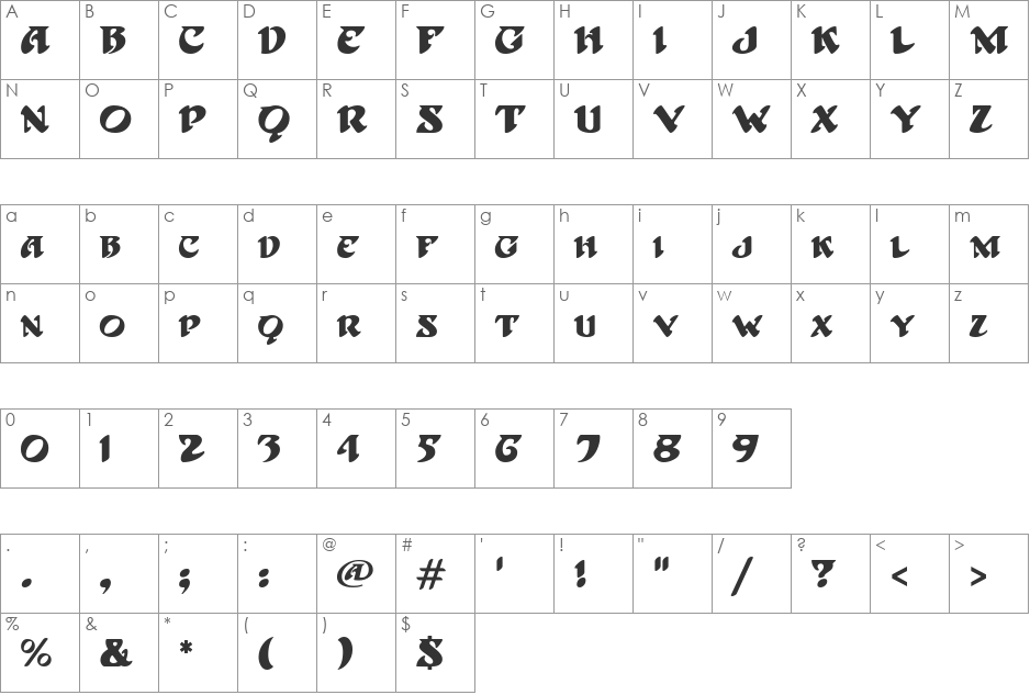 Hoffman MF font character map preview