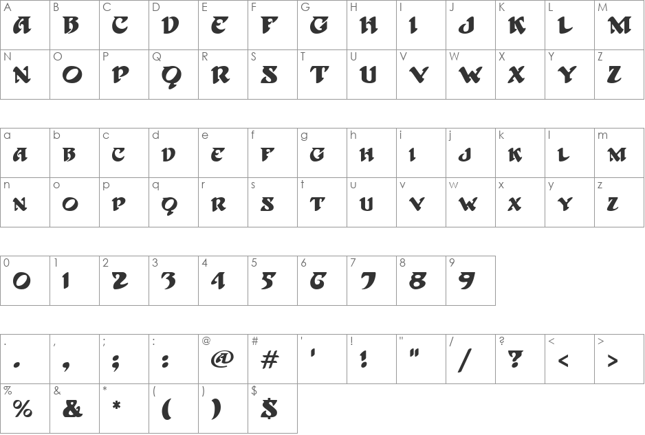 Hoffmann font character map preview