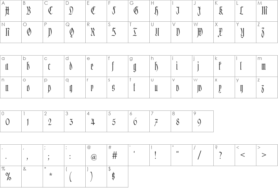 Hofstaetten font character map preview