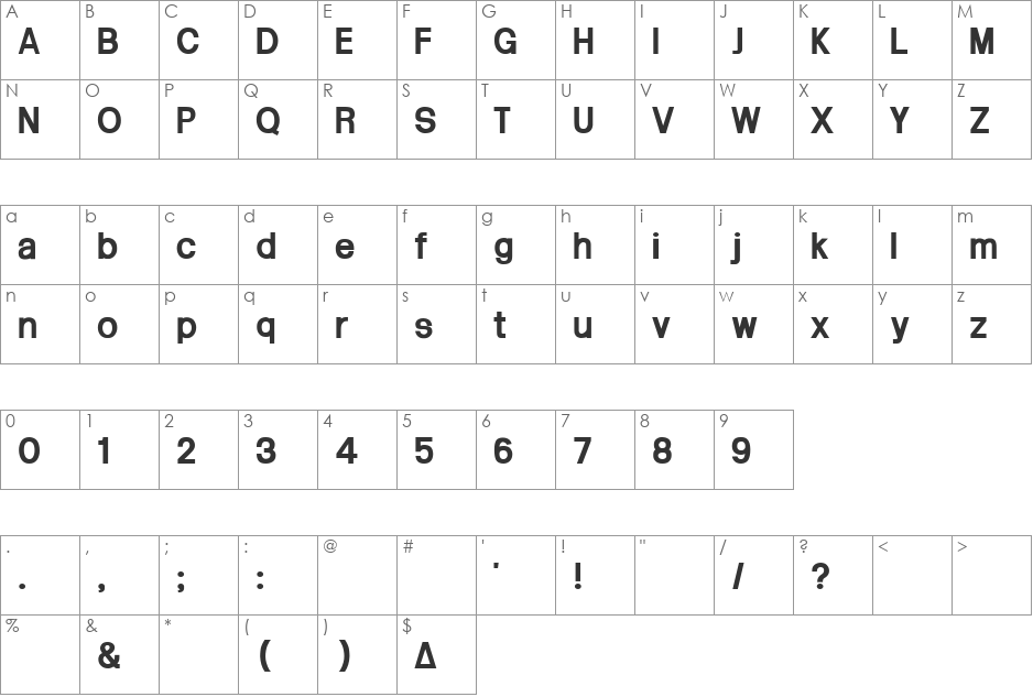 Arctik 4.5 font character map preview