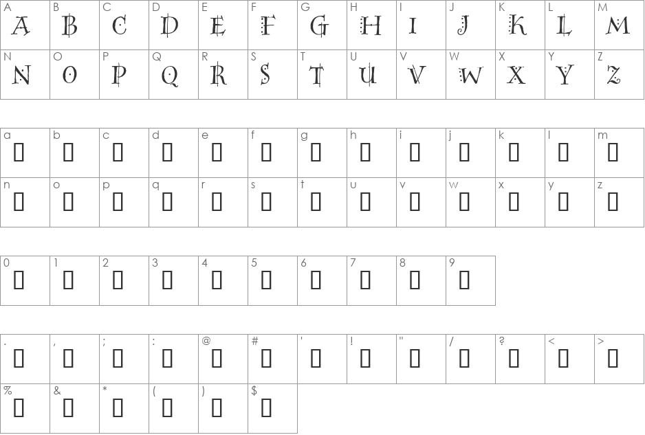 HogwartsWizardOrnCaps font character map preview