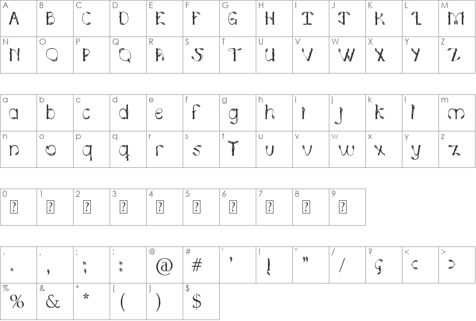 Hojas de plata font character map preview