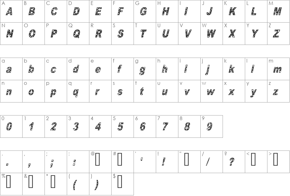 HOLE 2 font character map preview