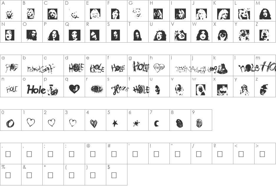 HoleWebMaster font character map preview